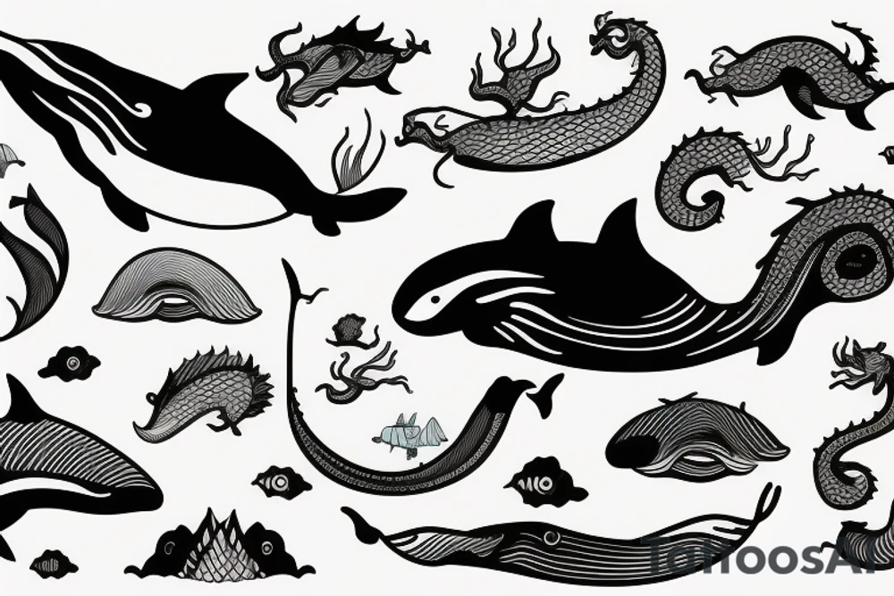 A whale in the ocean meet with dragon tattoo idea