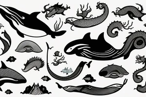 A whale in the ocean meet with dragon tattoo idea