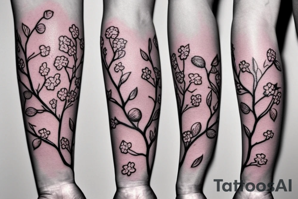 A flowering branch with small flowers against a white background tattoo idea