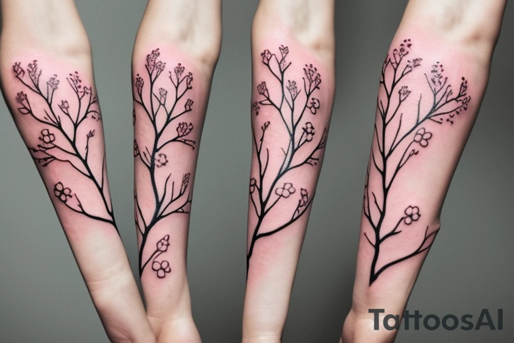 A flowering branch with small flowers against a white background tattoo idea