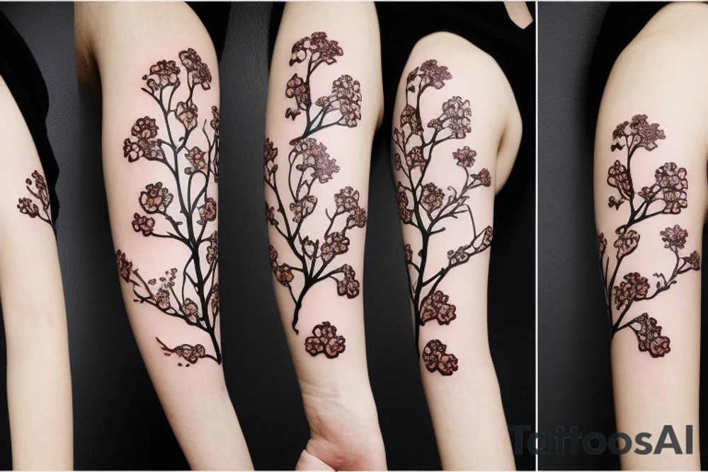 A flowering branch with small flowers against a white background tattoo idea