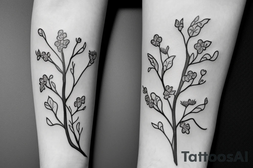 A flowering branch with small flowers against a white background tattoo idea