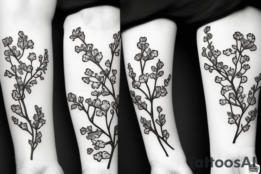 A flowering branch with small flowers against a white background tattoo idea