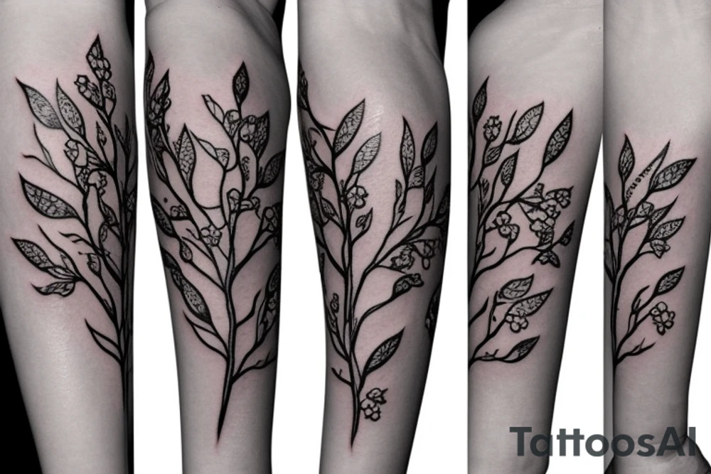 A flowering branch with small flowers against a white background tattoo idea