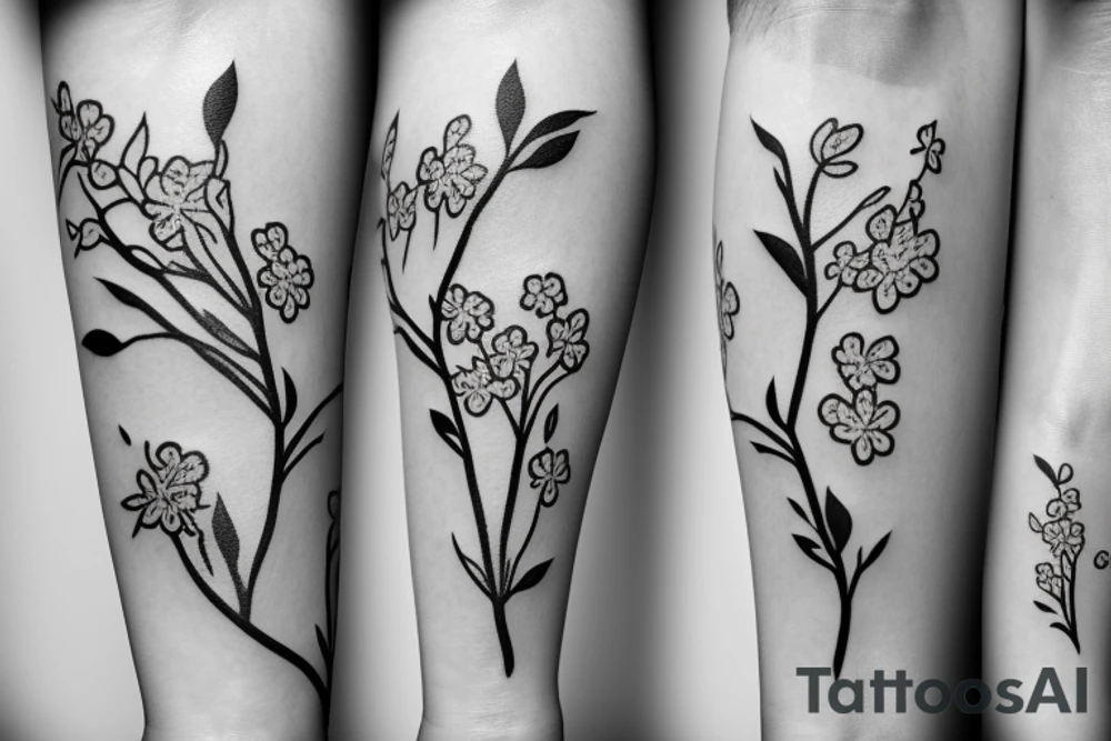 A flowering branch with small flowers against a white background tattoo idea