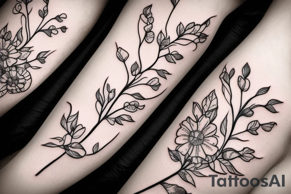 A flowering branch with small flowers against a white background tattoo idea