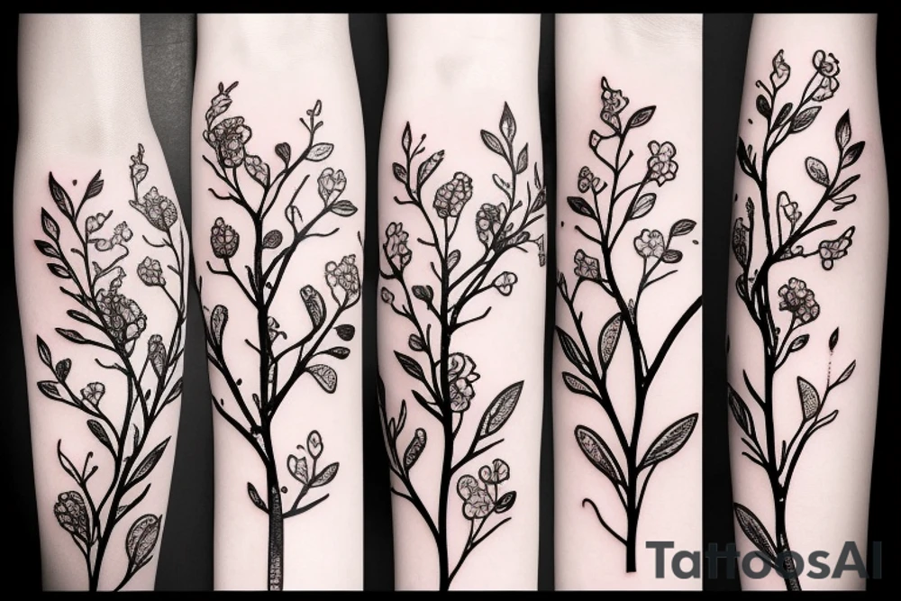 A flowering branch with small flowers against a white background tattoo idea