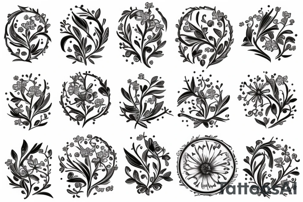 A flowering branch with small flowers against a white background tattoo idea