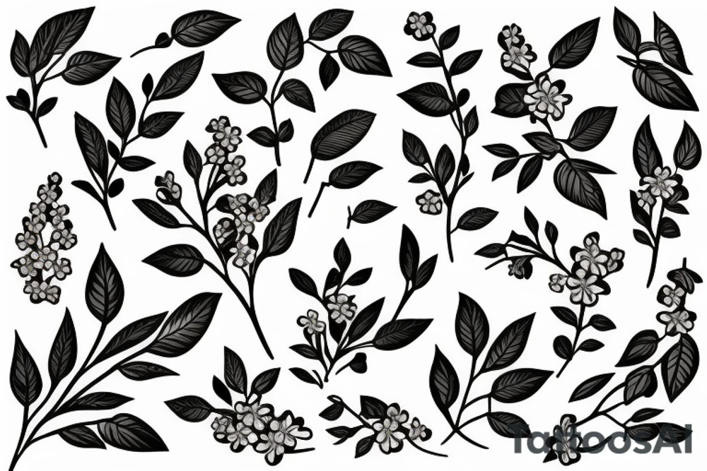 A flowering branch with small flowers against a white background tattoo idea