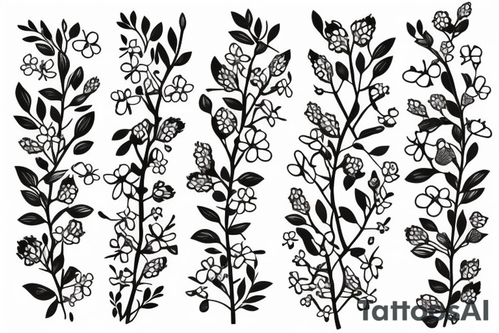 A flowering branch with small flowers against a white background tattoo idea