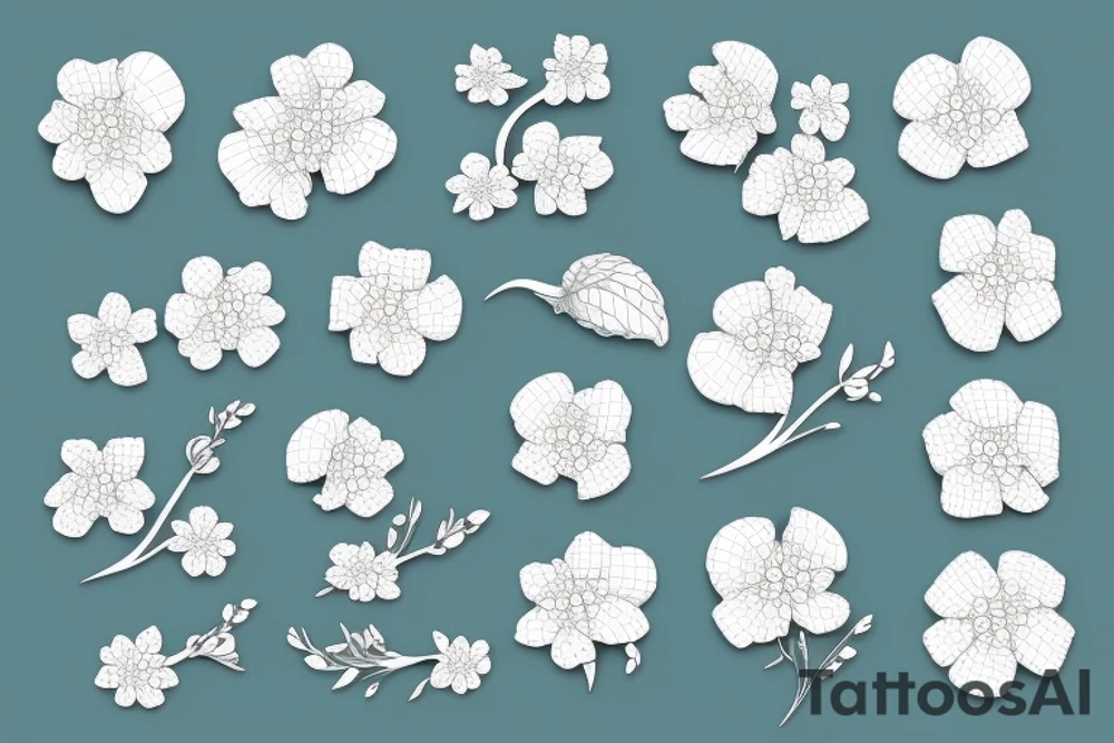 A flowering branch with small flowers against a white background tattoo idea
