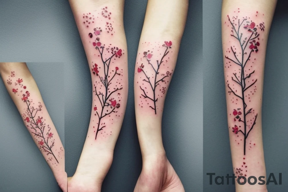 A flowering branch with small flowers against a white background tattoo idea