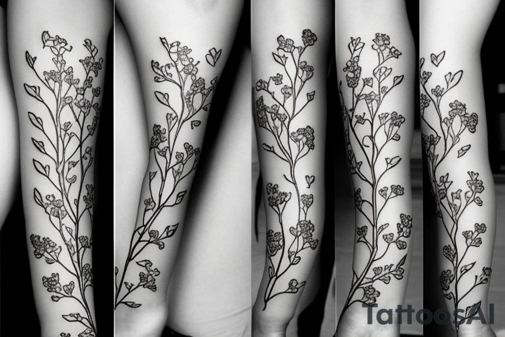 A flowering branch with small flowers against a white background tattoo idea