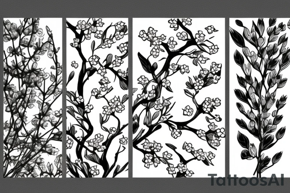 A flowering branch with small flowers against a white background tattoo idea