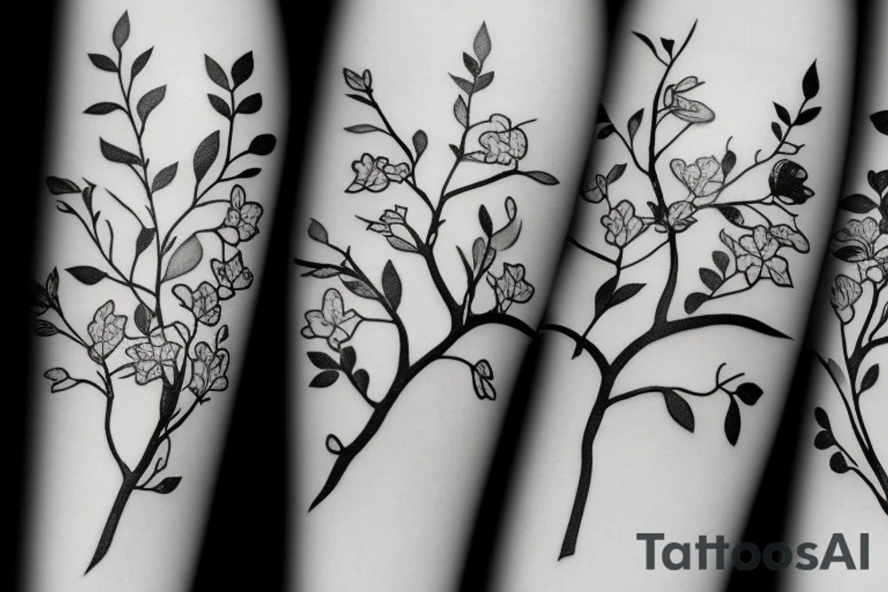 A flowering branch with small flowers against a white background tattoo idea