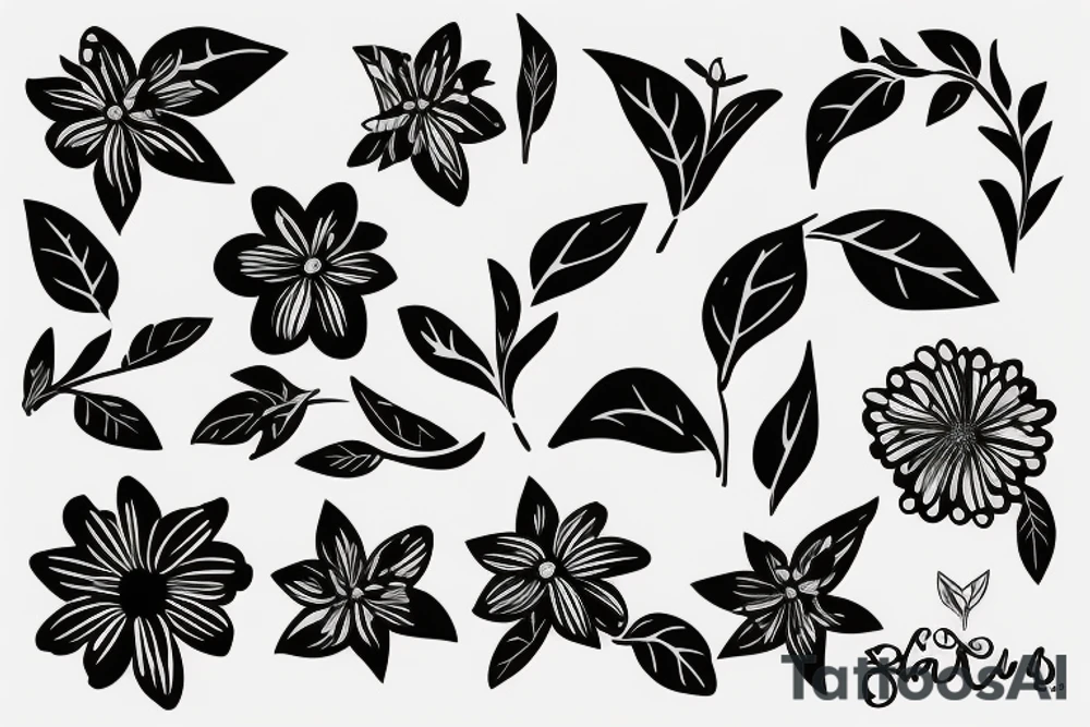 A flowering branch with small flowers against a white background tattoo idea