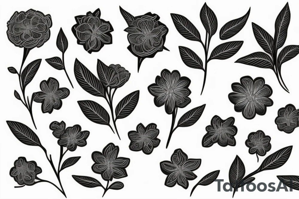 A flowering branch with small flowers against a white background tattoo idea