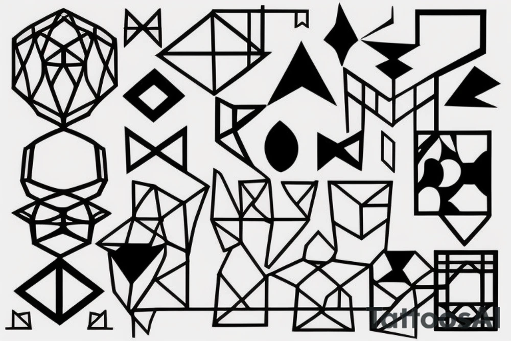 the tattoo should be on a white background, geometric pattern in black, minimalist style tattoo idea