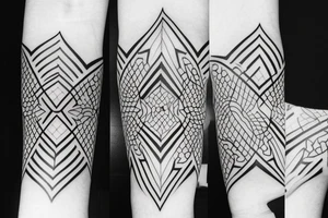 the tattoo should be on a white background, geometric pattern in black, minimalist style tattoo idea