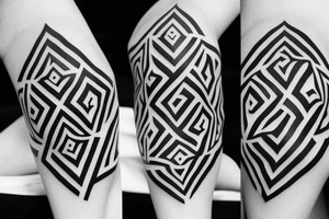 Geometric pattern tattoo performed in black on a white background in 3D tattoo idea