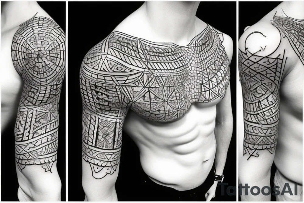 Geometric pattern tattoo performed in black on a white background in 3D tattoo idea Geometric pattern tattoo performed in black on a white background in 3D tattoo idea