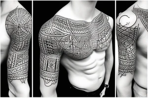Geometric pattern tattoo performed in black on a white background in 3D tattoo idea
