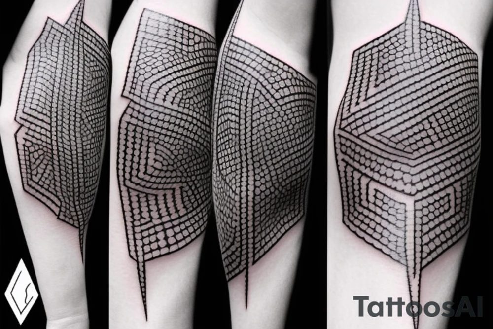 Geometric pattern tattoo performed in black on a white background in 3D tattoo idea