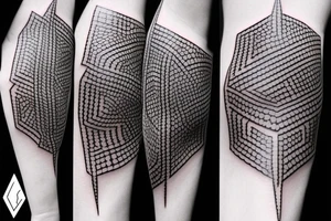 Geometric pattern tattoo performed in black on a white background in 3D tattoo idea