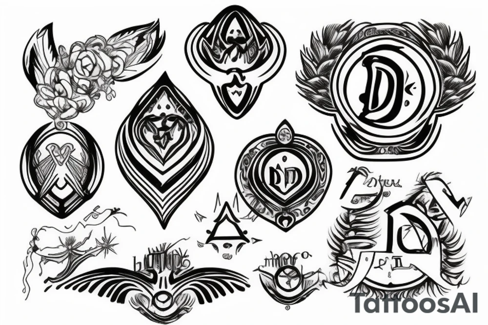 Initials DF with halo above tattoo idea