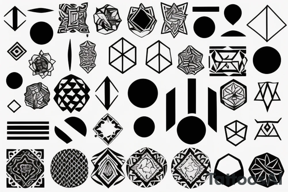 tattoo on white background, geometric pattern, black tattoo idea