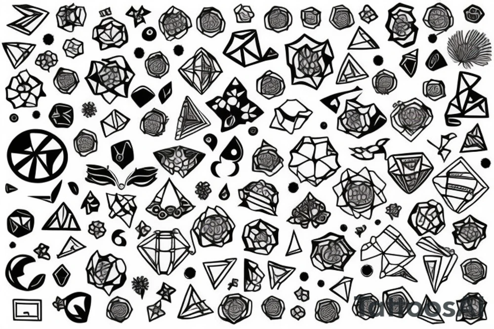 tattoo on white background, geometric pattern, color tattoo idea