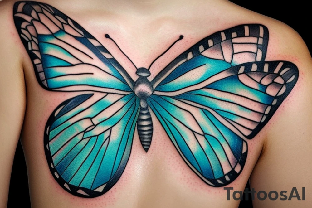 tattoo on white background, A small butterfly, color tattoo idea