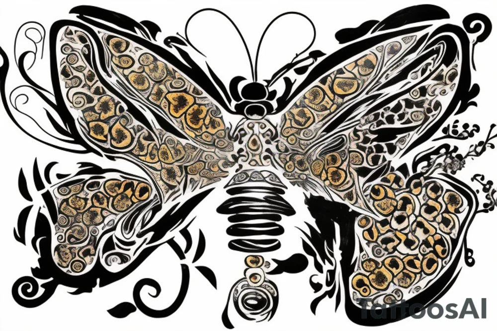 a butterfly- made of a ming vase- broken and glued back together with goldleaf tattoo idea