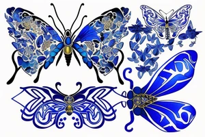 a butterfly made of a blue and white ming vase broken and glued back together with goldleaf tattoo idea