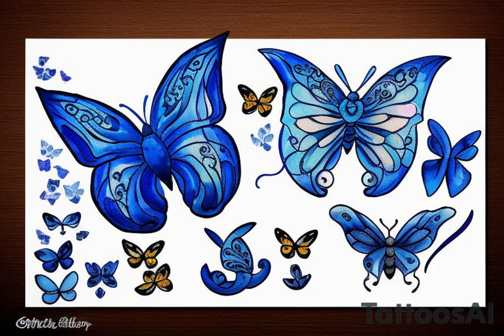 a butterfly made of a blue and white ming vase broken and glued back together with goldleaf tattoo idea