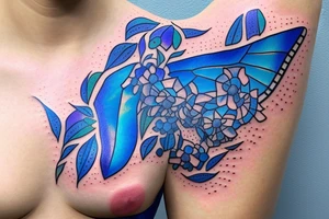 a butterfly made of a blue and white ming vase broken and glued back together with goldleaf tattoo idea