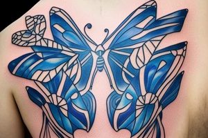 a butterfly made of a blue and white ming vase broken and glued back together with goldleaf tattoo idea