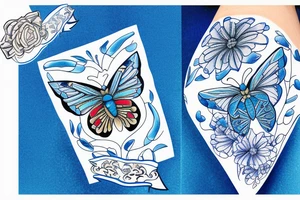 a butterfly made of a blue and white ming vase broken and glued back together with goldleaf tattoo idea