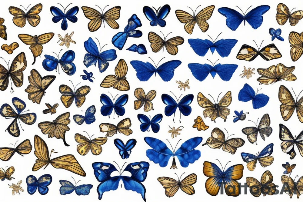 a blue and white kintsugi butterfly gold tattoo idea