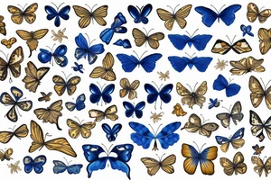 a blue and white kintsugi butterfly gold tattoo idea