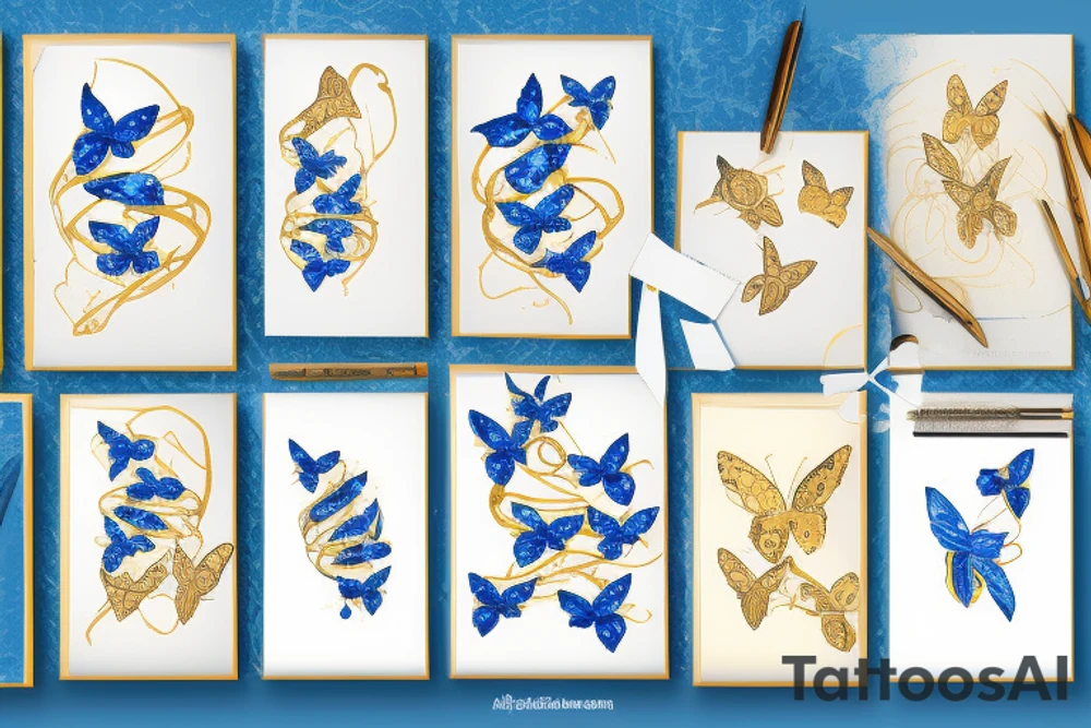 a blue and white kintsugi butterfly gold tattoo idea