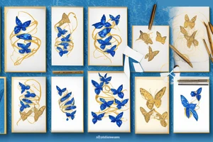 a blue and white kintsugi butterfly gold tattoo idea