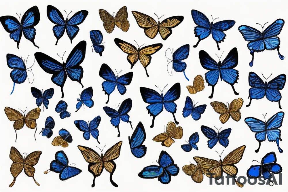 a blue and white kintsugi butterfly gold tattoo idea