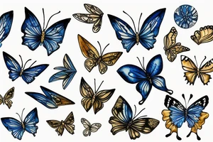 a blue and white kintsugi butterfly gold tattoo idea