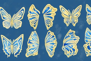 a blue and white kintsugi butterfly gold tattoo idea