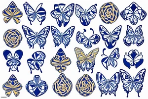 a blue and white kintsugi butterfly gold tattoo idea