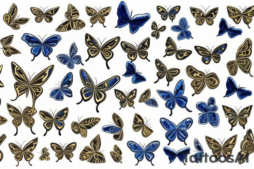 a blue and white kintsugi butterfly gold tattoo idea