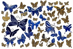 a blue and white kintsugi butterfly gold tattoo idea