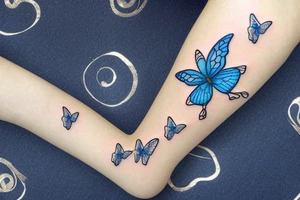 a blue and white kintsugi butterfly gold tattoo idea