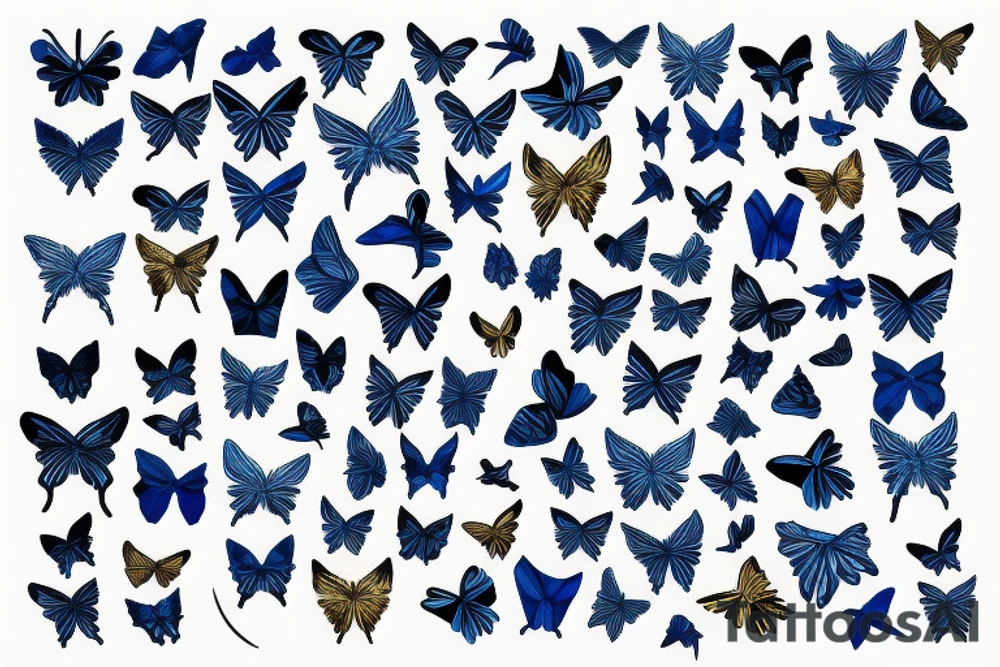 a blue and white kintsugi butterfly gold tattoo idea